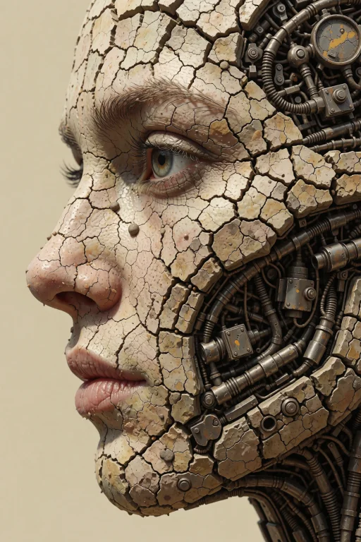 A Human Face In Profile, Cracked Like Dry Earth, Bleeds A Th...