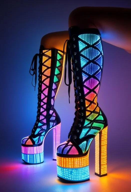 Boots, High Heel Boots, Led Boots, Boots Made Of Colorful Le...