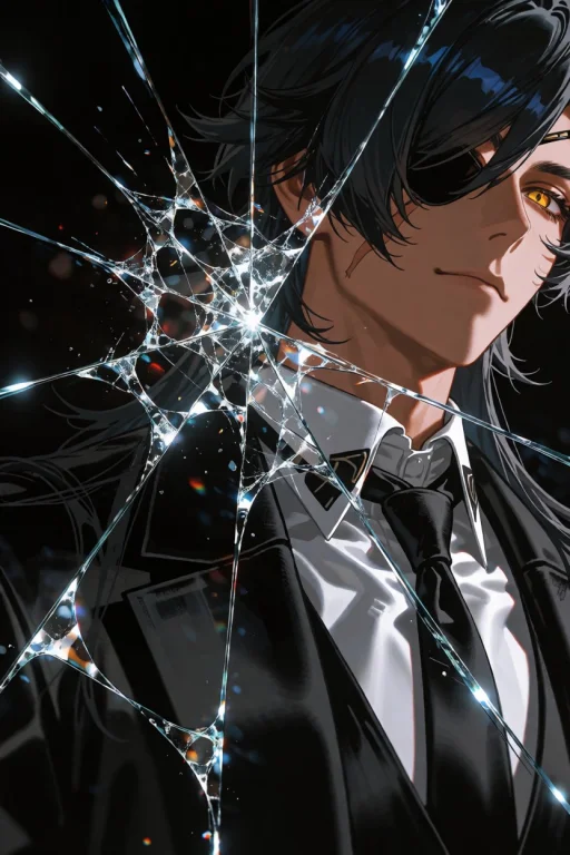 Var5ve , 1boy, Solo, Male Focus, Black Hair, Eyepatch, Yello...