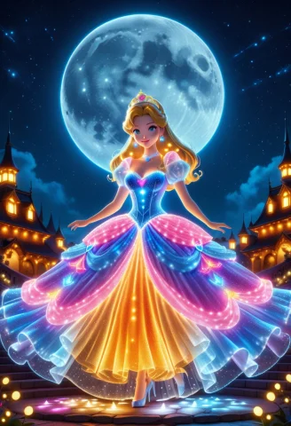 Princess, Cinderella, Led Princess, Princess Made Of Colorfu... — SDXL AI Prompt: princess, Cinderella, LED princess, princess made of colorful LED lights, colorf...
