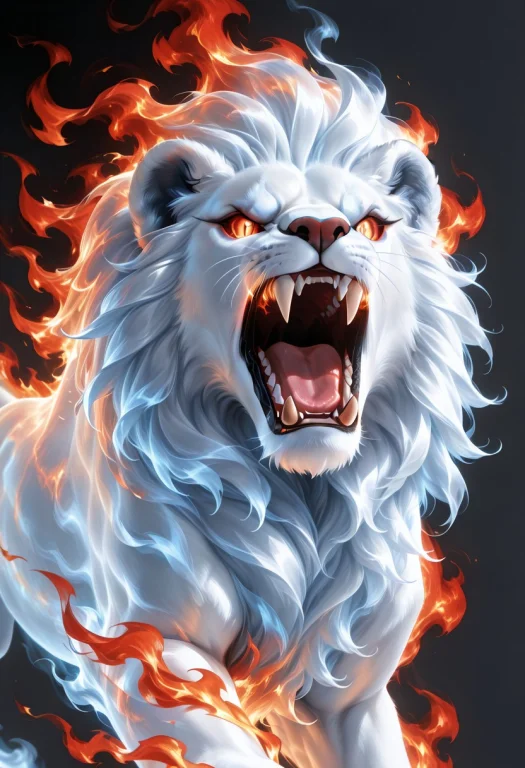 Close Up, Ghost Lion From The Side, Only The Fiery Outline O...
