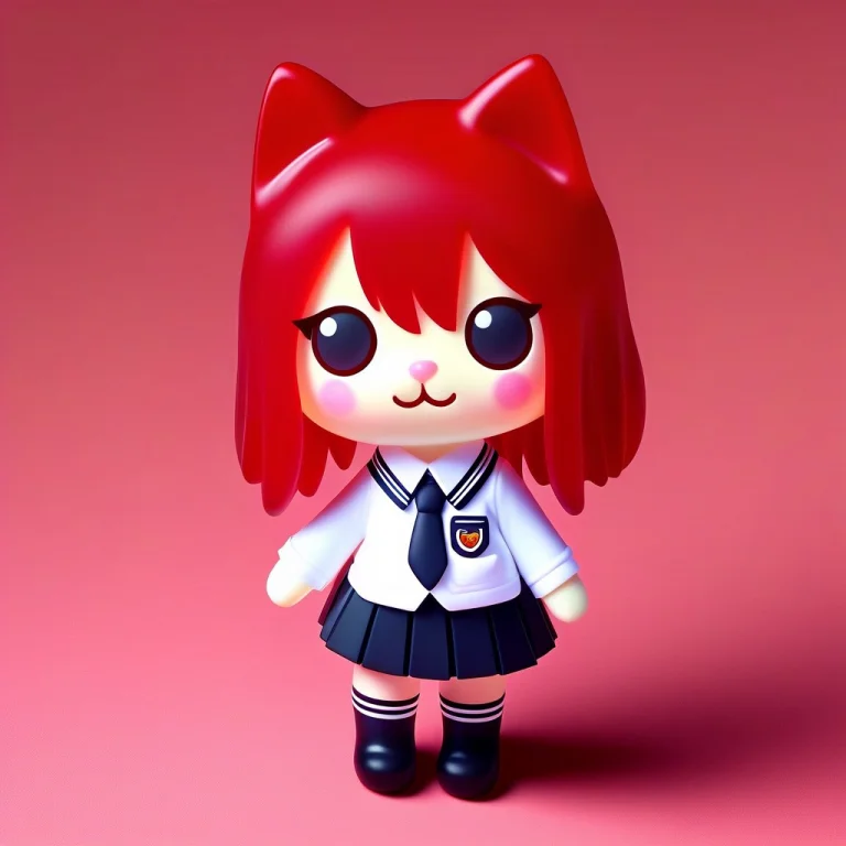 A 3d Chibi Anime Red Hair Cat Girl Wear Gummymorph School Un...