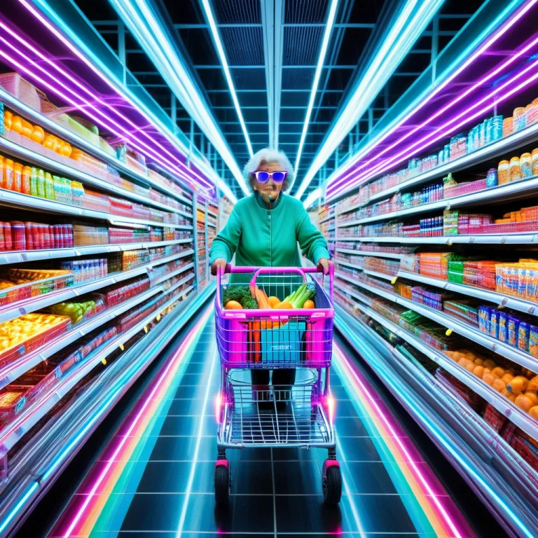 Led, Colorful Led Lights, An Elderly Grandmother Racing Thro...