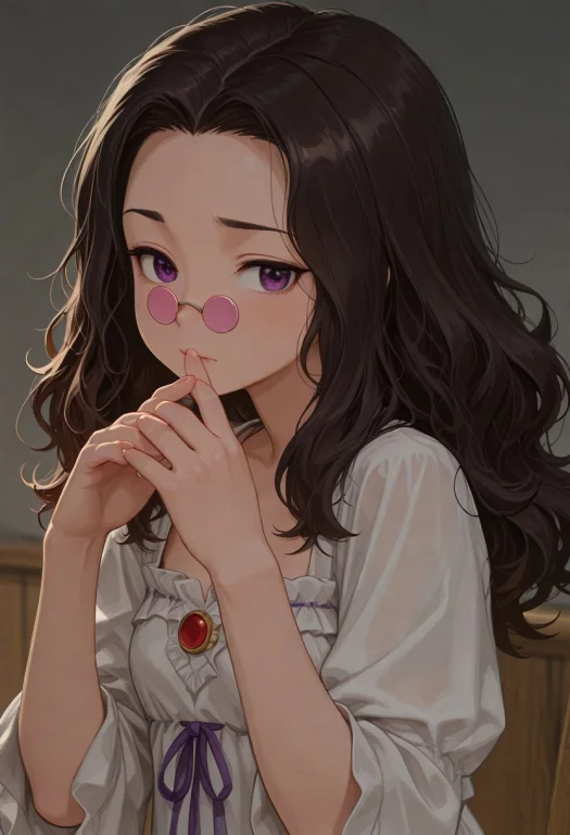 M3gum1mpcnr, 1girl, Black Hair, Long Hair, Purple Eyes, Wavy...