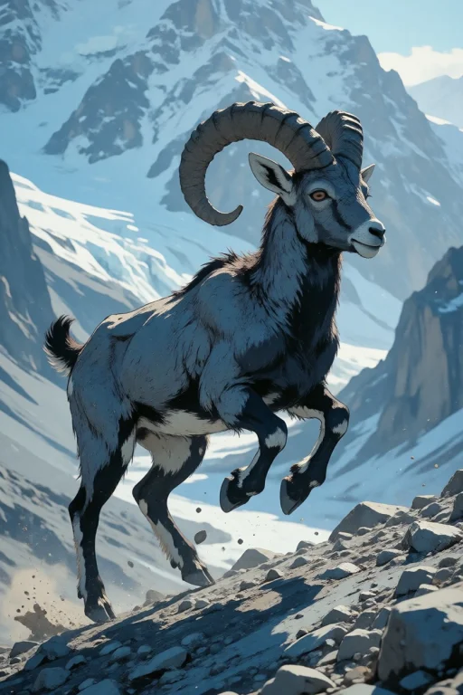 Nature, A Bharal Ram Bounding Across A Scree Slope In The Ka...