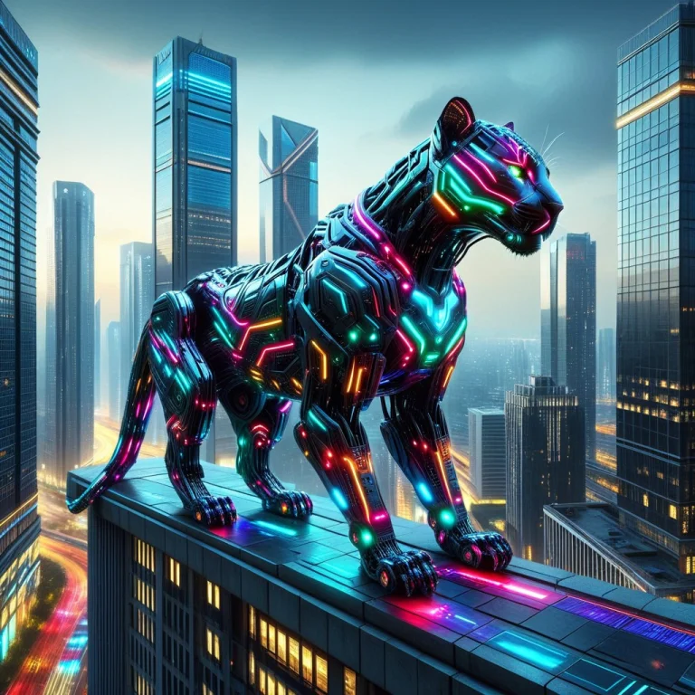 Led, Colorful Led Lights A Cyberrealistic Cyborg Panther On...
