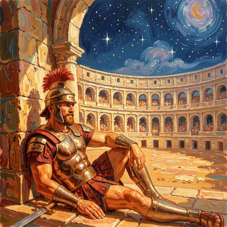 A Gladiator Resting In The Shade Of The Arena, Impasto Textu...