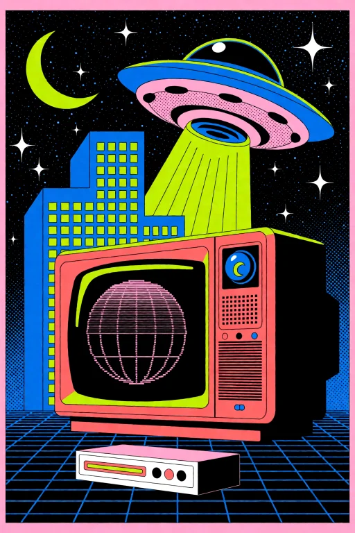 Highleveldescriptiona Vibrant Retro-futuristic Screen-print...