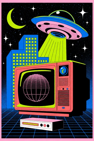 Highleveldescriptiona Vibrant Retro-futuristic Screen-print... — Stable Diffusion AI Prompt: {"high_level_description":"A vibrant retro-futuristic screen-print illustration...