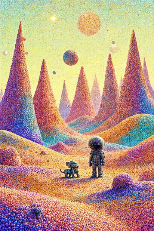 A Surreal Alien Planet Painted Entirely In Pointillism Tower...