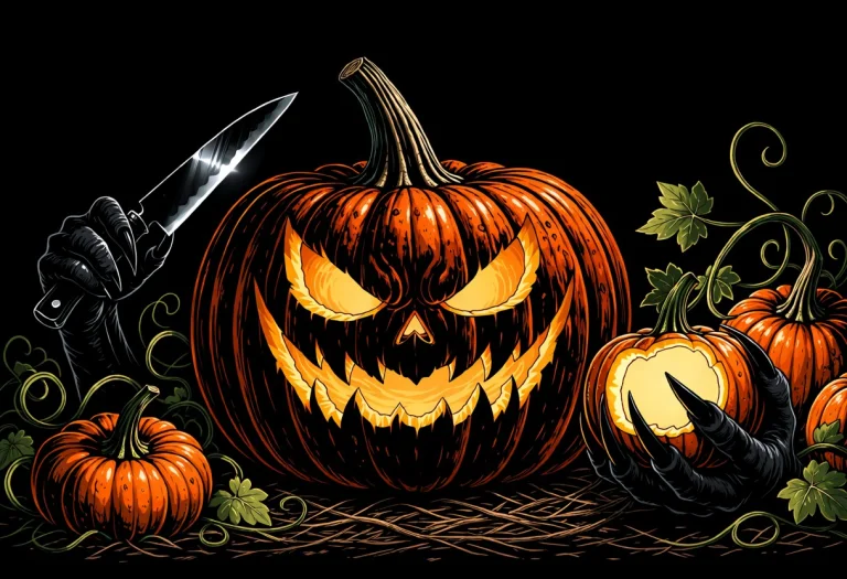 Dark Forrest, Pumpkin, With Pumpkin Stalks As Hands And Feet...