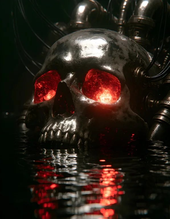 Dcsc1f1. The Image Depicts A Surreal, Cybernetic Skull With...