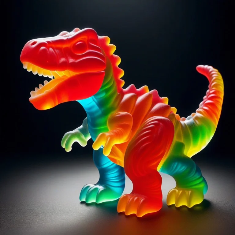 Gummymorph, A Roaring T-rex Chasing Tiny Screaming Gummy Bea...