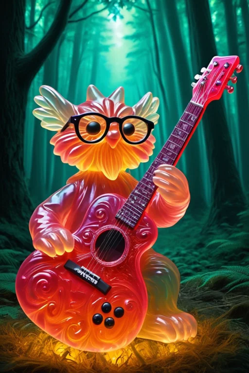 A Cute Oger Wearing Glasses With Big Yyy In A Magical Forest...