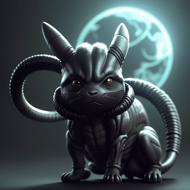 Pikachu As The Xenomorph In Alien, Photorealistic, Scary, Mu...