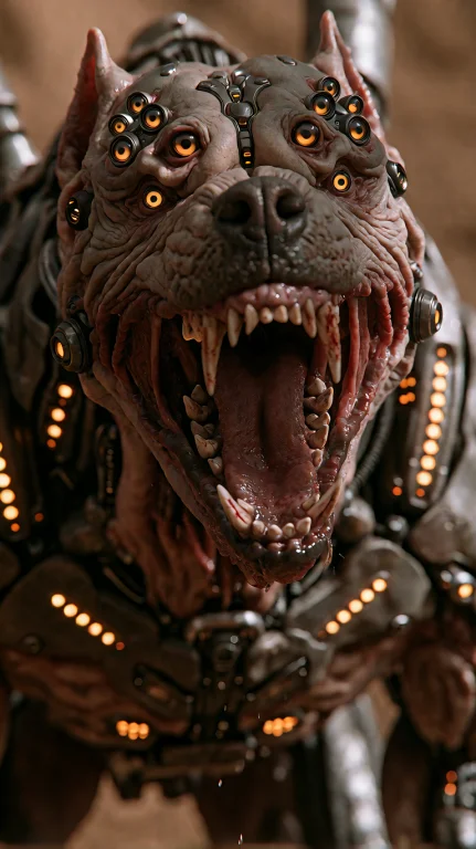 Tight Close-up, Low-angle View Of A Massive Biomechanical Pi...