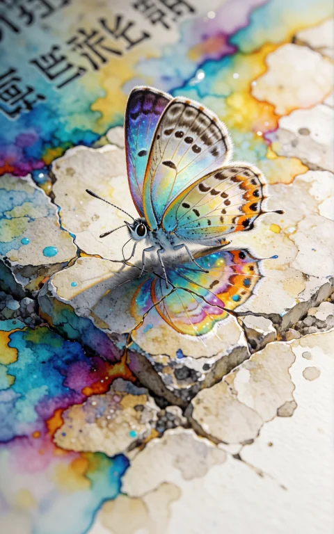A Tiny, Delicate Butterfly With Iridescent Wings Resting On...