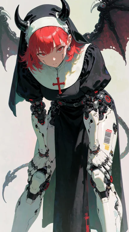 1girl, Solo, Adult, Demoness Fused With Futuristic Android,...