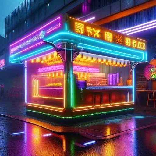 Masterpiece, Best Quality, Cyberpunk Street Food Stall, Neon...