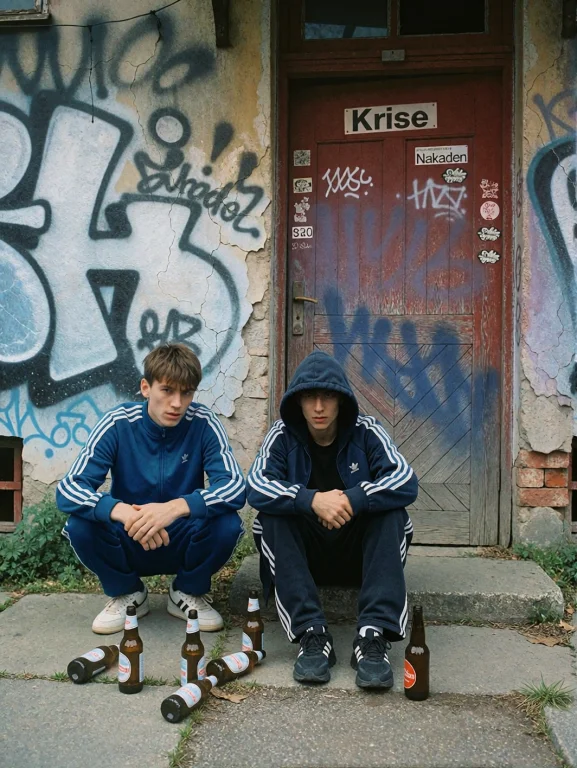Shot On Nokia With 2000s Aestetics. Two Young Men, One With...