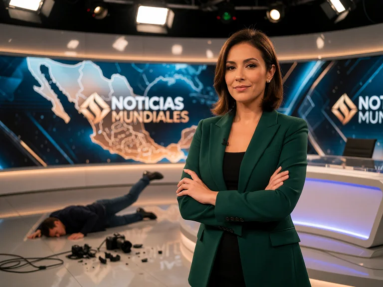 One Female Mexican News Anchor, Mid-30s. She Is Dressed Prof...