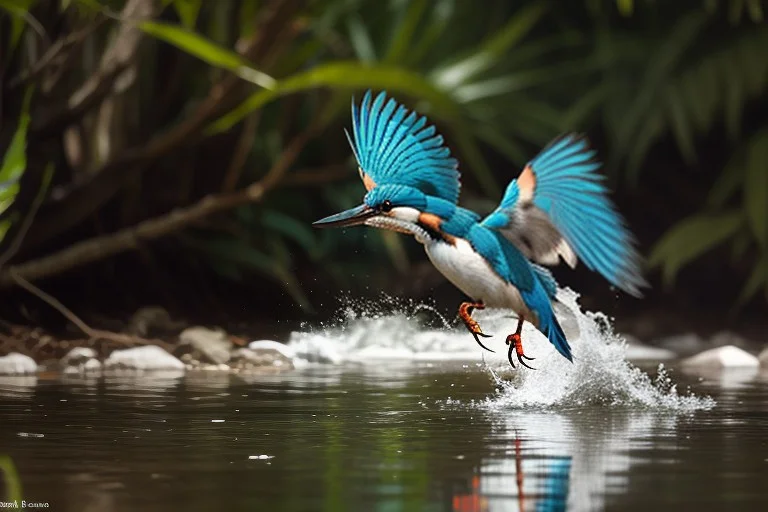 A Kingfisher Diving Toward A Bright Stream, 8k