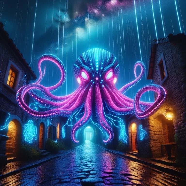 A Surreal Cosmic Horror Scene, A Colossal Kraken Made Of Glo...