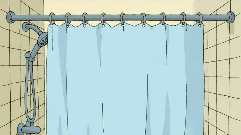 Fmlygyssn04, A Light Blue Shower Curtain Hangs From A Metall...