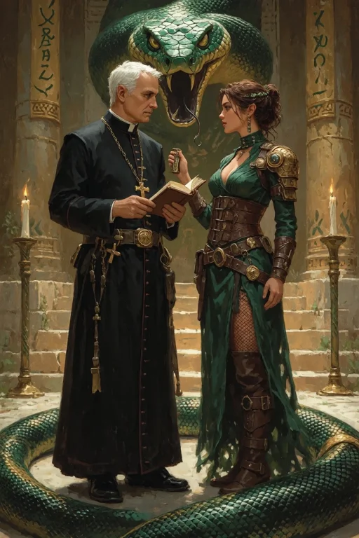 Priest, Steampunk Outfit, One Woman, Detailed Background, Te...
