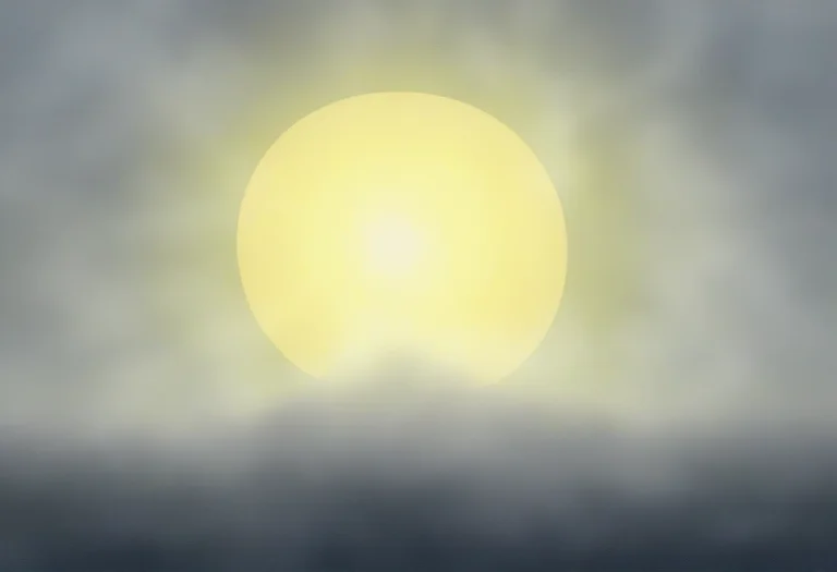 The Sun Rising Over A Calm And Empty Ocean, Foggy Diffused L...