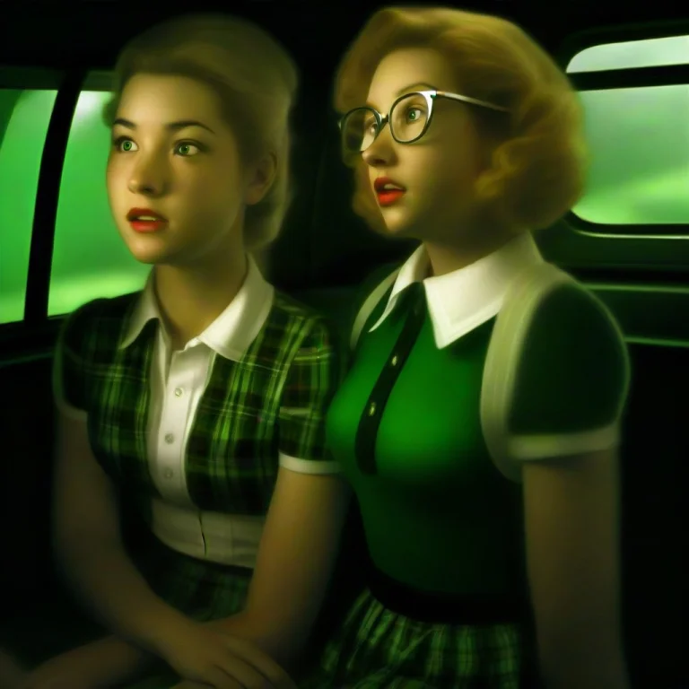 The Red Is Two Young Women Are Positioned Inside What Appear...