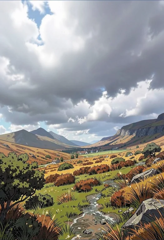 A Highland Moor Under Heavy Grey Clouds, Modern Anime Aesthe...