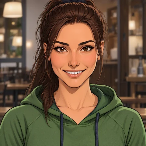 Fnsara, Woman, Close-up Portrait, Front View, Slight Smile,... — SDXL AI Prompt: fnsara, woman, close-up portrait, front view, slight smile, ponytail, green hood...