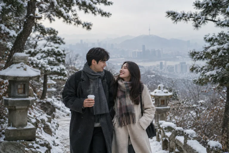 A Candid, Heartwarming Scene Of A Young Korean Couple Walkin...