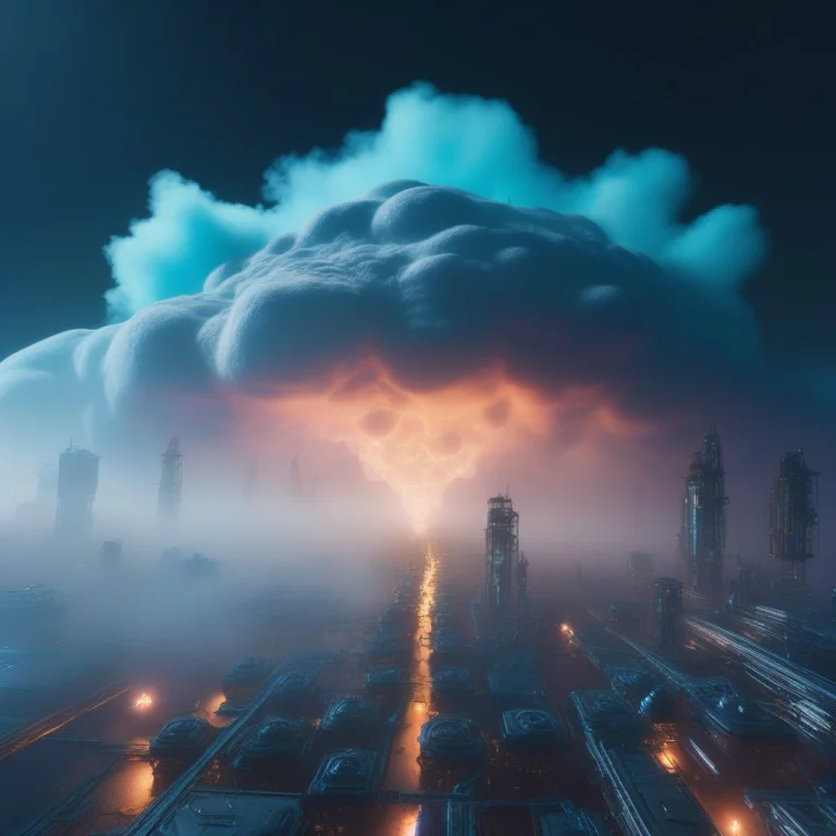 A Floating City Tethered Above Toxic Clouds, Blender Render,...