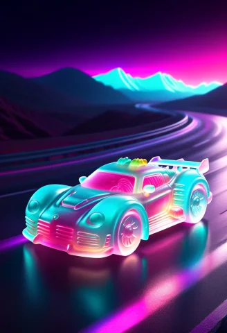 Gummymorph, 8k, Raw Digital Photo, A Futuristic Retro Sports... — SDXL AI Prompt: gummymorph, 8k, Raw digital photo, a futuristic retro sports car speeding down a...