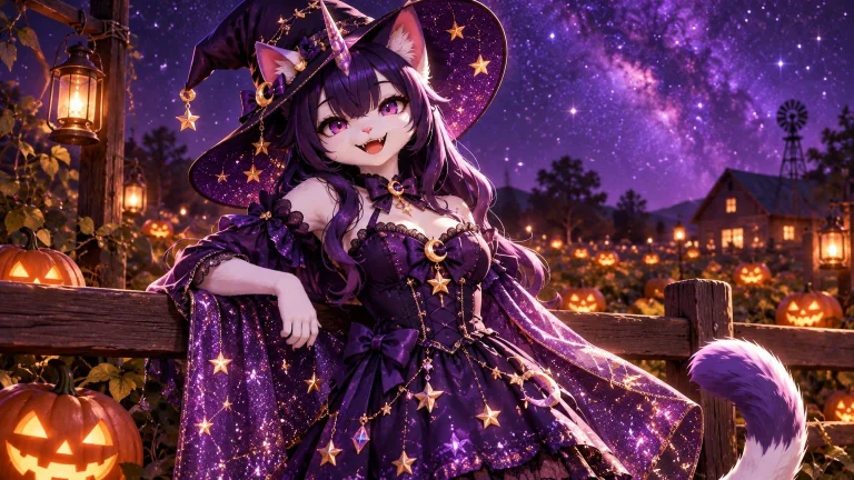 Create An Image Of This Character Wearing A Purple Witch Dre...
