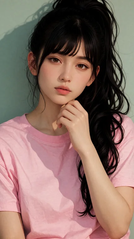 Ch1l14n, Wearing Pink Loose-off Slim Fitted T-shirt, She Has...