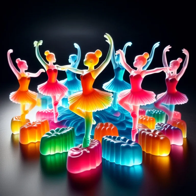 12 Gummy Ballerinas Performing On A Gummy Stage In A Gummy T...