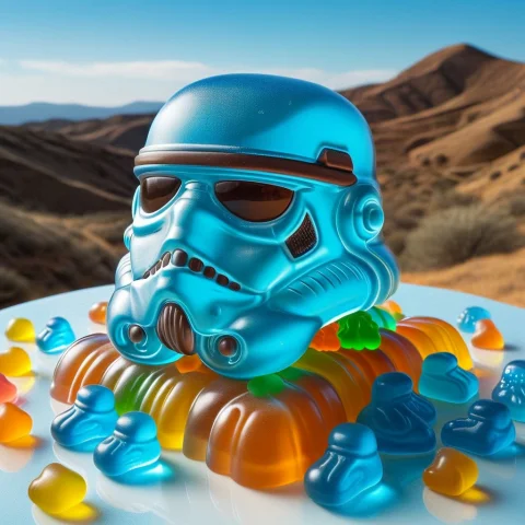 Gummymorph, A Gummy Parody Of The Persistence Of Memory By S... — SDXL AI Prompt: gummymorph, a gummy parody of The Persistence of Memory by Salvador Dali, featur...