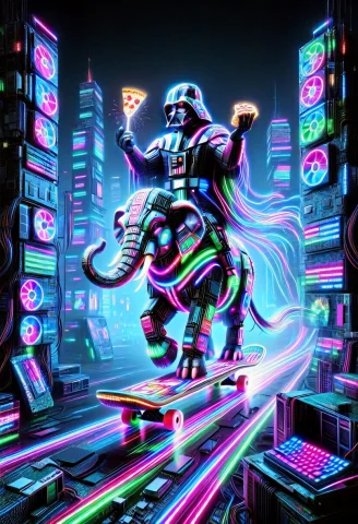 A Full-body Shot Of Darth Vader Rebuilt Entirely From Pc Har... — SDXL AI Prompt: A full-body shot of Darth Vader rebuilt entirely from PC hardware, motherboards,...