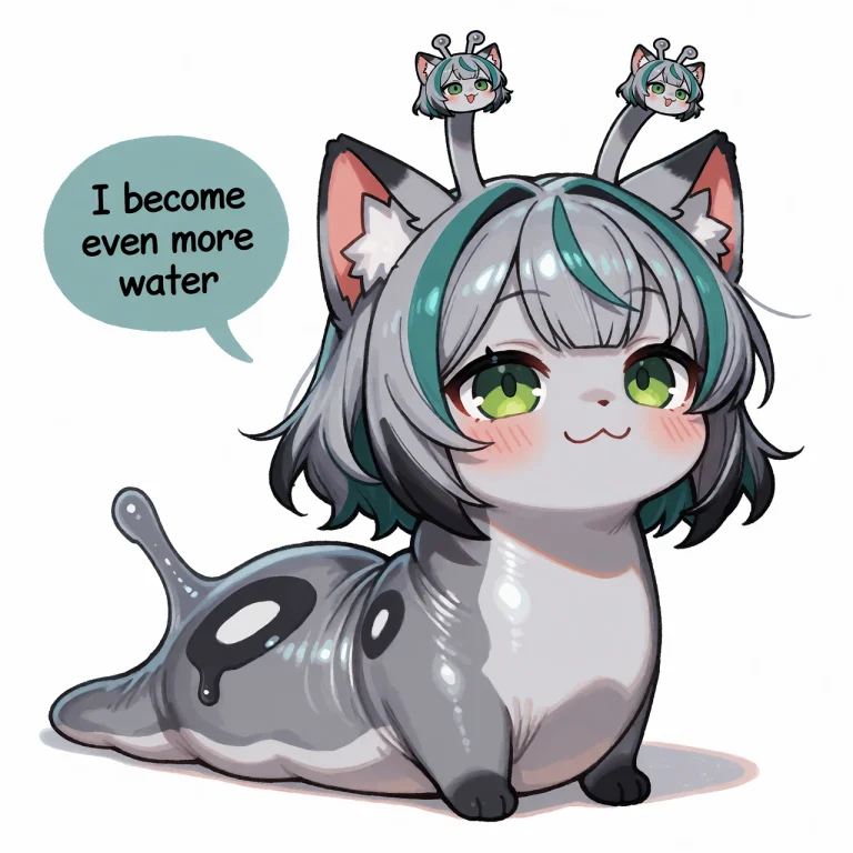 Chibi Mika Slug - Silver-gray Cat That Was Turned Into Slug,...
