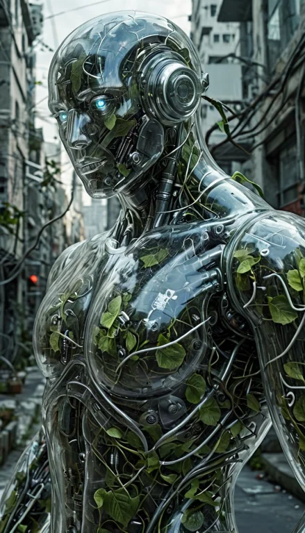 Medium Close Up Portrait, A Futuristic Transparent Glass Rob...