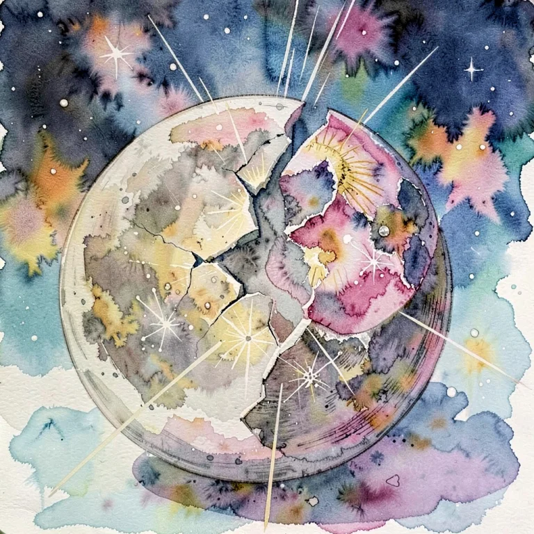 A Moon Cracked Open Like A Ripe Fruit, Watercolor Painting,...