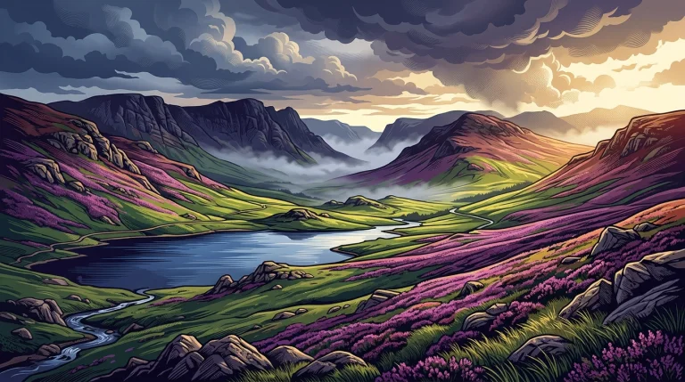 A Richly Colored Full-bleed Vector Landscape Depicting The R...