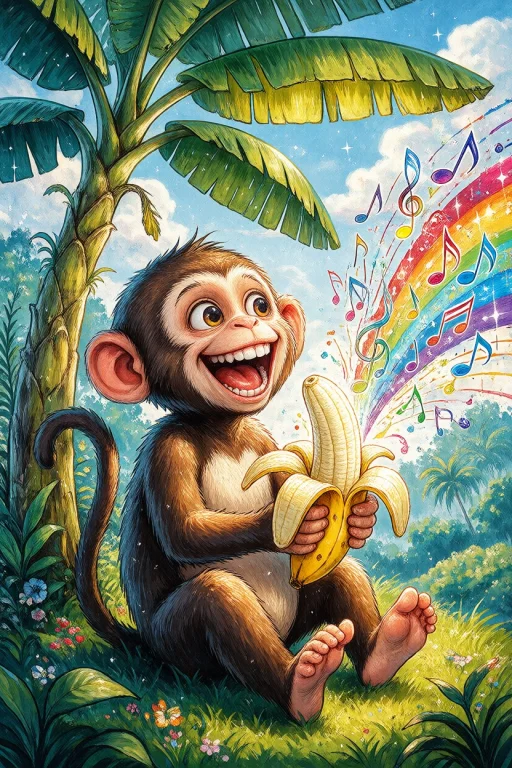 Decodaal, A Cute And Comical Smiling Monkey Sitting Beneath...
