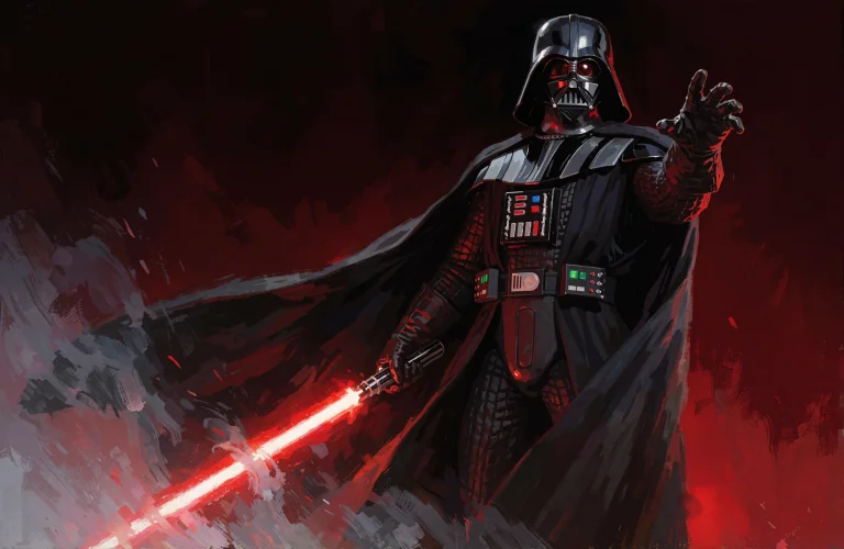 Darth Vader Standing In A Powerful Pose, One Hand Gripping H...