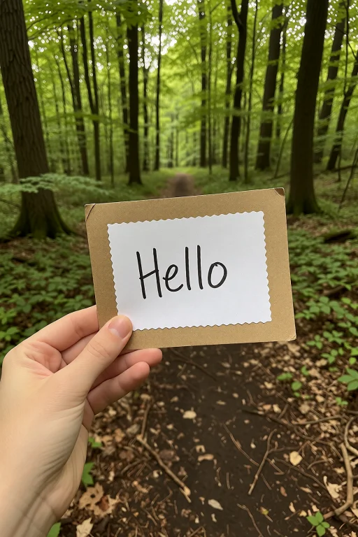 A Label In Forest, Writes Hello