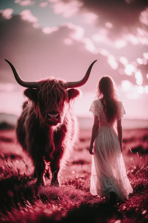Photograph-style Digital Artwork Depicting A Highland Cow Wi...