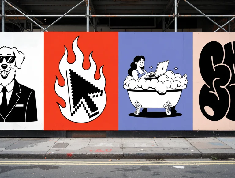 Urban Street Scene, Large Construction Hoarding Divided Into...
